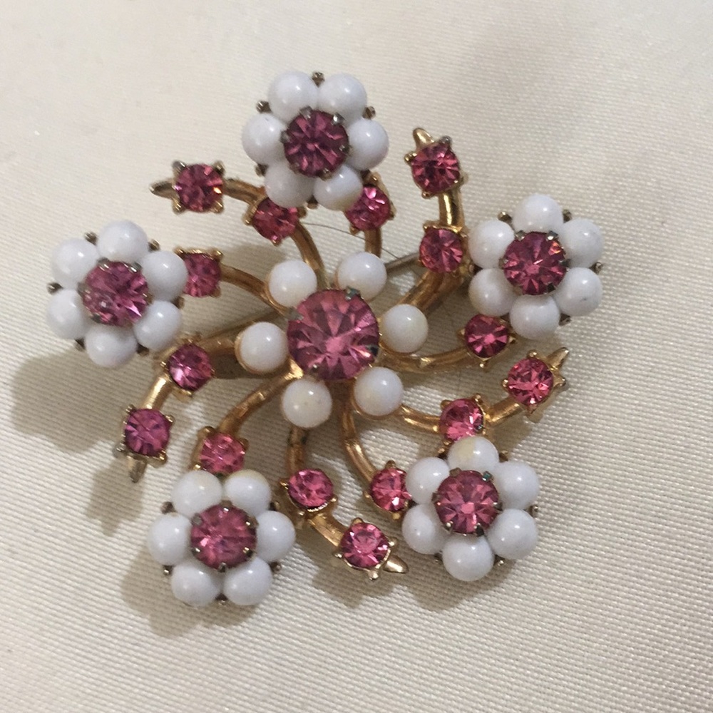 Vintage Coro Pink and White Brooch
